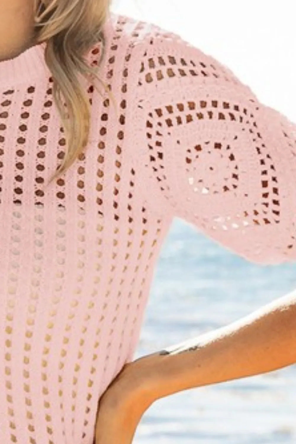 BiBi Crochet Knit Cover Up With Puff Sleeves Cover-Ups