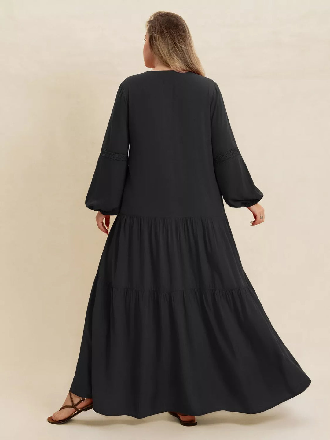 Plus Size Bohemian Tiered Maxi Dress with Balloon Sleeves | Maxi Dresses Daverri Fashions