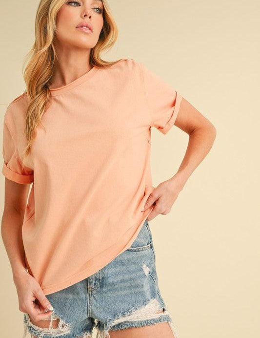 Aemi + Co Exposed Seam Round Neck Short Sleeve T-Shirt | T-Shirts Daverri Fashions