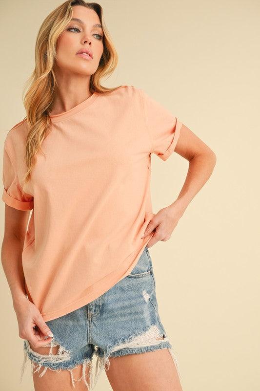 Aemi + Co Exposed Seam Round Neck Short Sleeve T-Shirt - DAVERRI FASHIONS