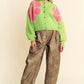 Davi & Dani Flower Contrast Round Neck Long Sleeve Cardigan - DAVERRI FASHIONS