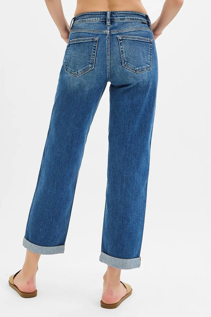 RISEN Full Size Mid Rise Boyfriend Roll Up Jeans Plus Size Jeans