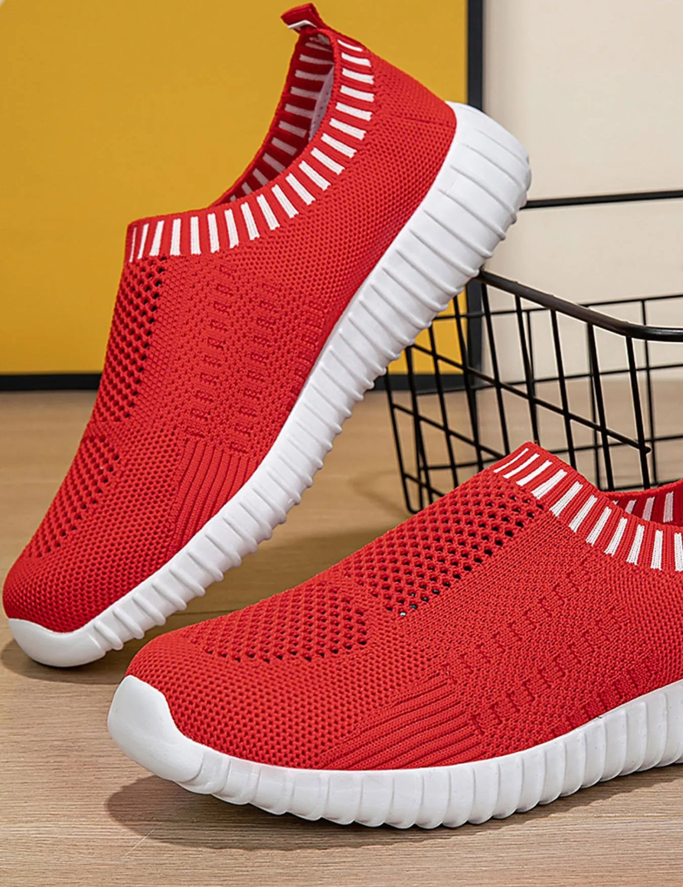 Red Breathable Knit Slip-On Athletic Sneakers | Sneakers Daverri Fashions