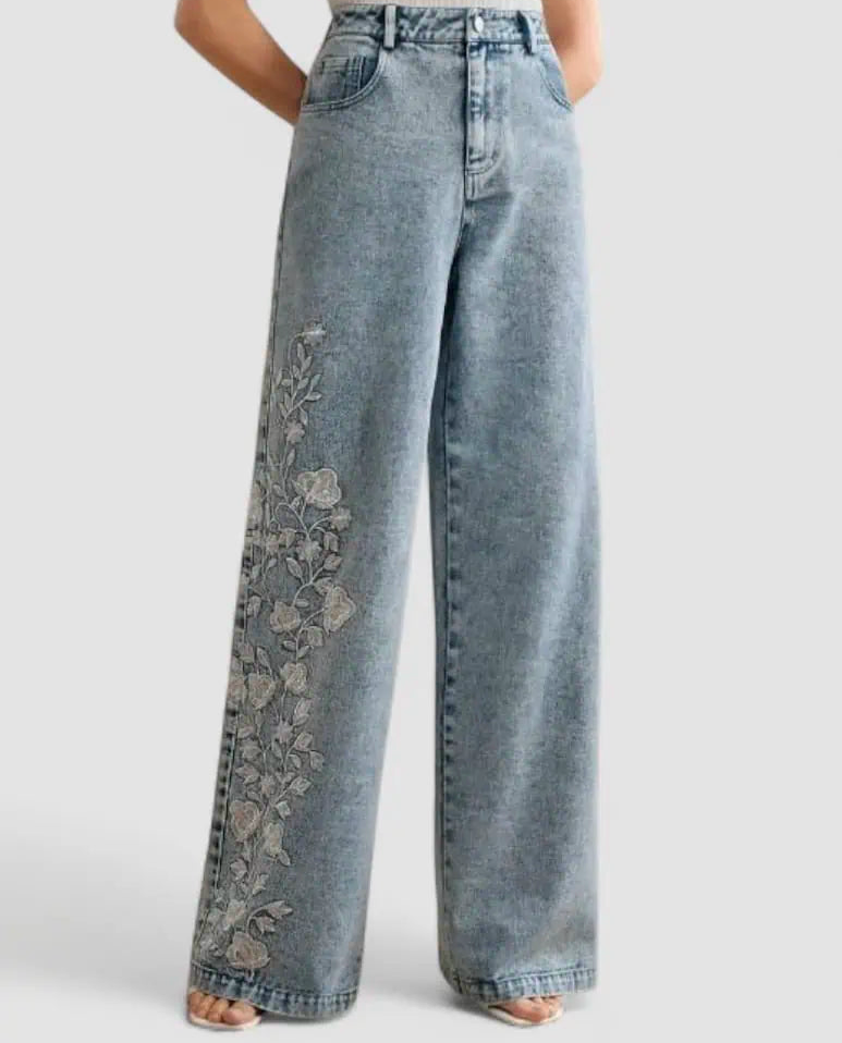 Women’s Plus Size Floral Embroidered Stretch Jeans | Jeans Daverri Fashions