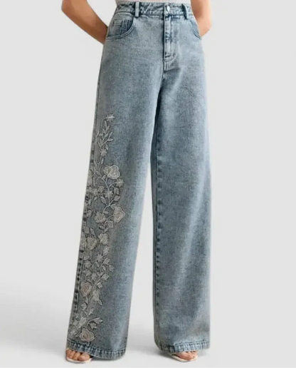 Women’s Plus Size Floral Embroidered Stretch Jeans - DAVERRI FASHIONS