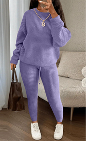 Ribbed Knit Loose Pullover Sweater and Drawstring Pants Set | Loungewear Sets Daverri Fashions
