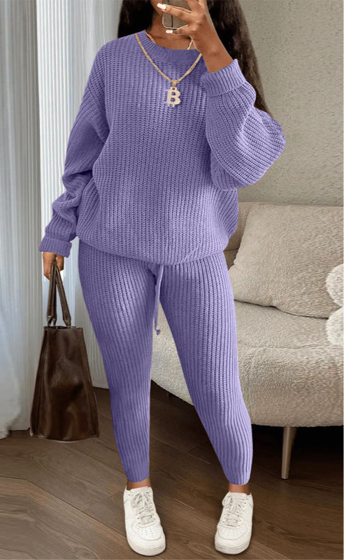 Ribbed Knit Loose Pullover Sweater and Drawstring Pants Set | Loungewear Sets Daverri Fashions