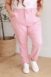 High Rise Pink Denim Joggers Jeans