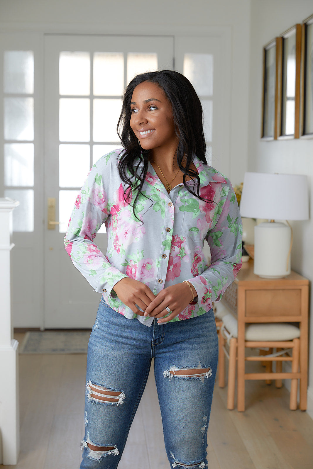 Thinking On It Open Back Floral Top Tops