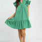 Umgee Flutter Sleeve Tiered Dress in vibrant emerald green