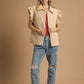 Umgee beige corduroy quilted vest with ruffle sleeves and collar