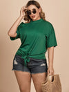 Daverri Fashions plus size green tied cold-shoulder tee with high neckline