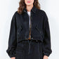 American Bazi Drawstring Waist Crop Denim Jacket Black L