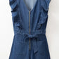 Denim Ruffled Zipped Front Belted Romper - DAVERRI FASHIONS
