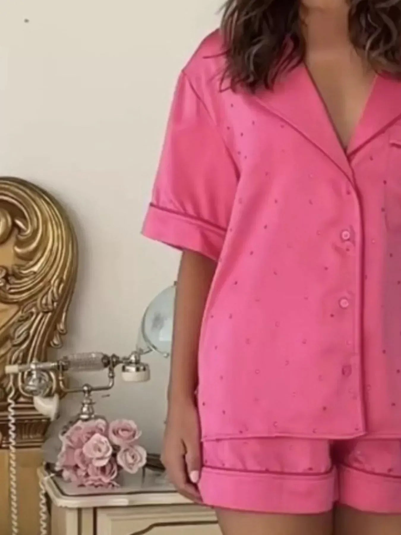 Button Up Half Sleeve Shirt and Shorts Lounge Set - DAVERRI FASHIONS