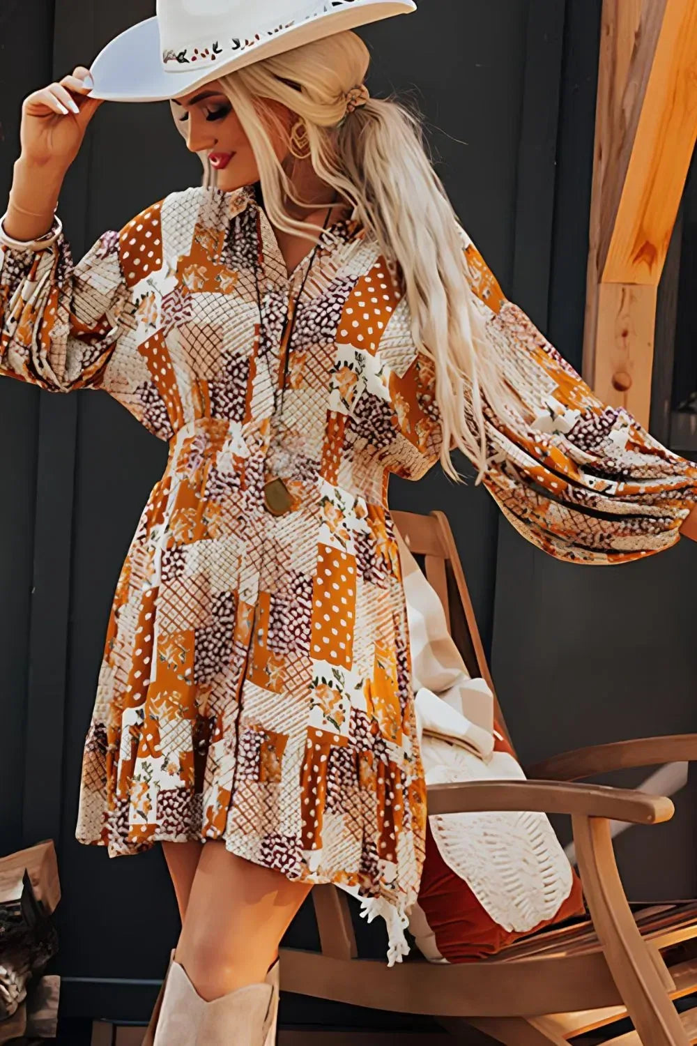 Printed Collared Neck Three-Quarter Sleeve Mini Shirt Dress - DAVERRI FASHIONS