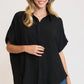 Umgee Full Size High-Low Button Up Short Sleeve Shirt Black