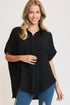 Umgee Full Size High-Low Button Up Short Sleeve Shirt Black