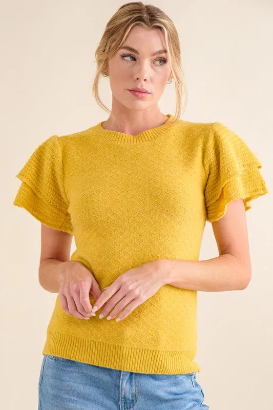 And The Why Double Layered Ruffle Sleeves Sweater Top Sweaters