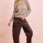 BiBi Washed Terry Pants with Pockets Vintage Mocha - DAVERRI FASHIONS