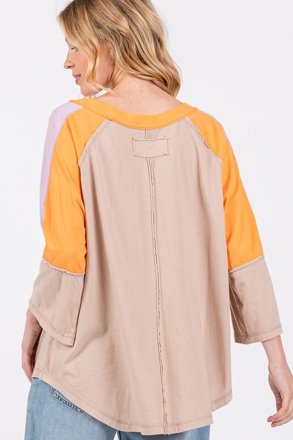 SAGE + FIG Color Block Curved Hem T-Shirt T-Shirts