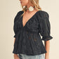 Aemi + Co Eyelet Embroidered V-Neck Half Sleeve Peplum Blouse Blouses