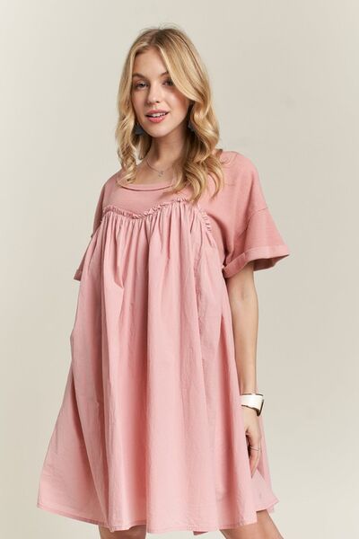 ADORA Round Neck Half Sleeve Babydoll Dress Babydoll Dresses