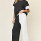 Double Take Full Size Texture Contrast T-Shirt and Wide Leg Pants Set Outfit Sets