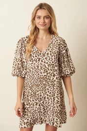Mittoshop Animal Print Puff Sleeve Mini Dress | Mini Dresses Daverri Fashions