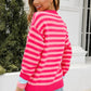 Angel Wings Warm Spice Striped Round Neck Sweater - DAVERRI FASHIONS