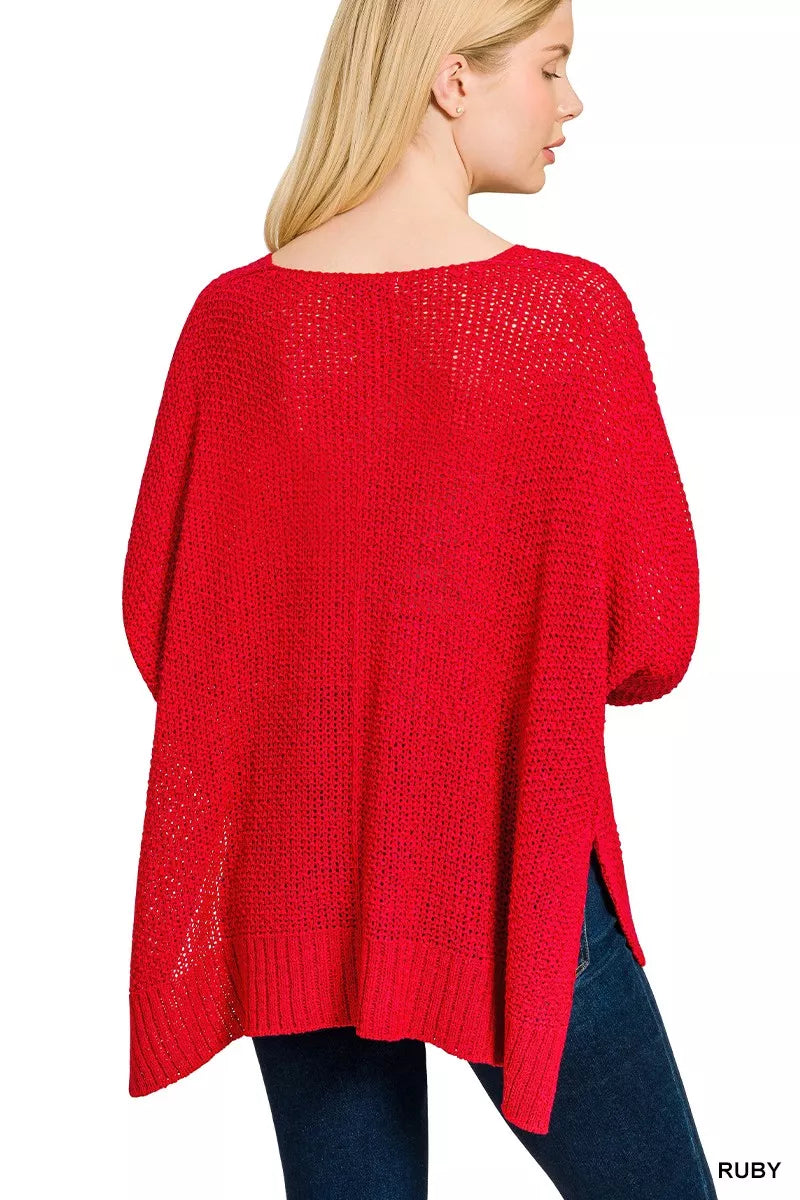 Zenana Dolman Sleeve V-Neck Sweater | Daverri Fashions