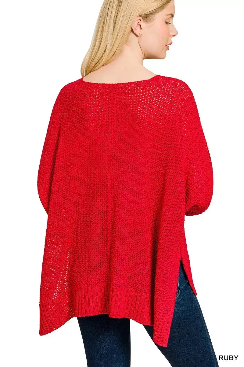 Zenana Dolman Sleeve V-Neck Sweater - DAVERRI FASHIONS