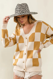 BiBi Checked V-neck Cardigan | Cardigans Daverri Fashions