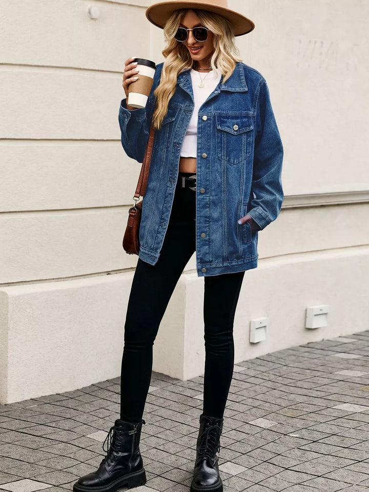 Button Up Long Sleeve Denim Jacket | Denim Jackets Daverri Fashions