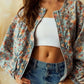 Floral Print Zip Up Cropped Denim Jacket - DAVERRI FASHIONS