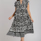 Umgee Two Tone Border Print Ruffle Cap Sleeve Midi Dress Mid Dresses
