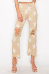RISEN Full Size High Rise Star Printed Frayed Hem Jeans - DAVERRI FASHIONS
