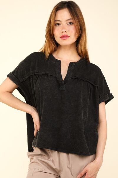 VERY J Nochted Short Sleeve Washed T-Shirt Black