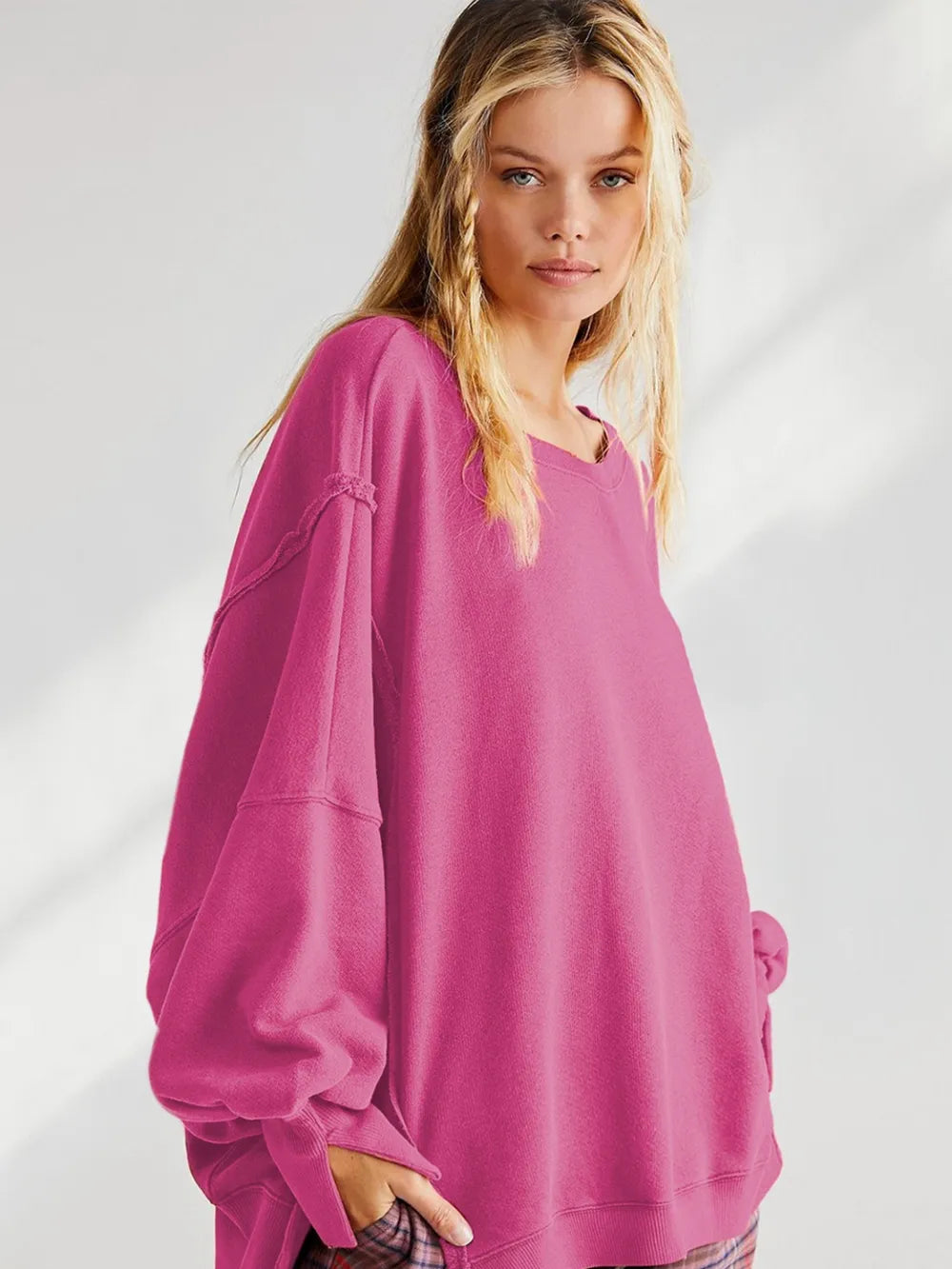 Slit Round Neck Dropped Shoulder Sweatshirt | Sweatshirts Daverri Fashions