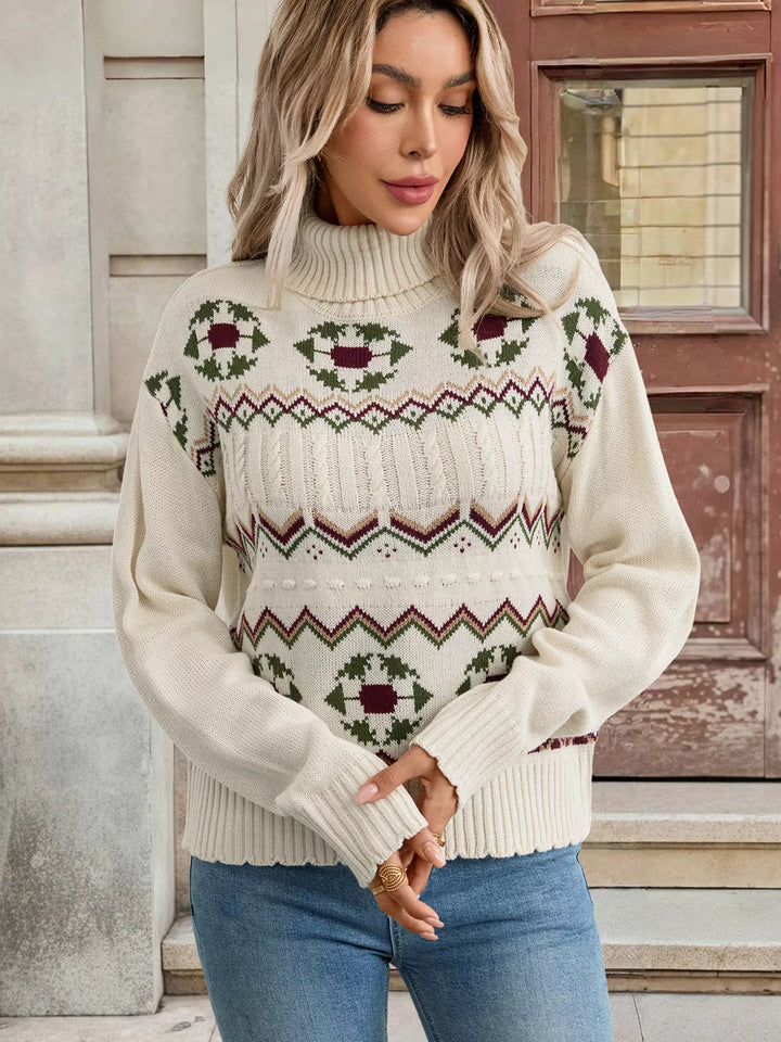 Ivory Cable Knit Turtleneck Sweater | Sweaters Daverri Fashions