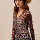 BiBi Leopard Printed Mesh Shirt With Button Up V Neck - DAVERRI FASHIONS