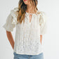 MABLE Eyelet Lace Ruffle Shoulder Puff Sleeve Blouse - DAVERRI FASHIONS