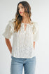 MABLE Eyelet Lace Ruffle Shoulder Puff Sleeve Blouse - DAVERRI FASHIONS