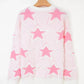 Oversized Star Pattern Ribbed Edge Drop Shoulder Sweater - DAVERRI FASHIONS