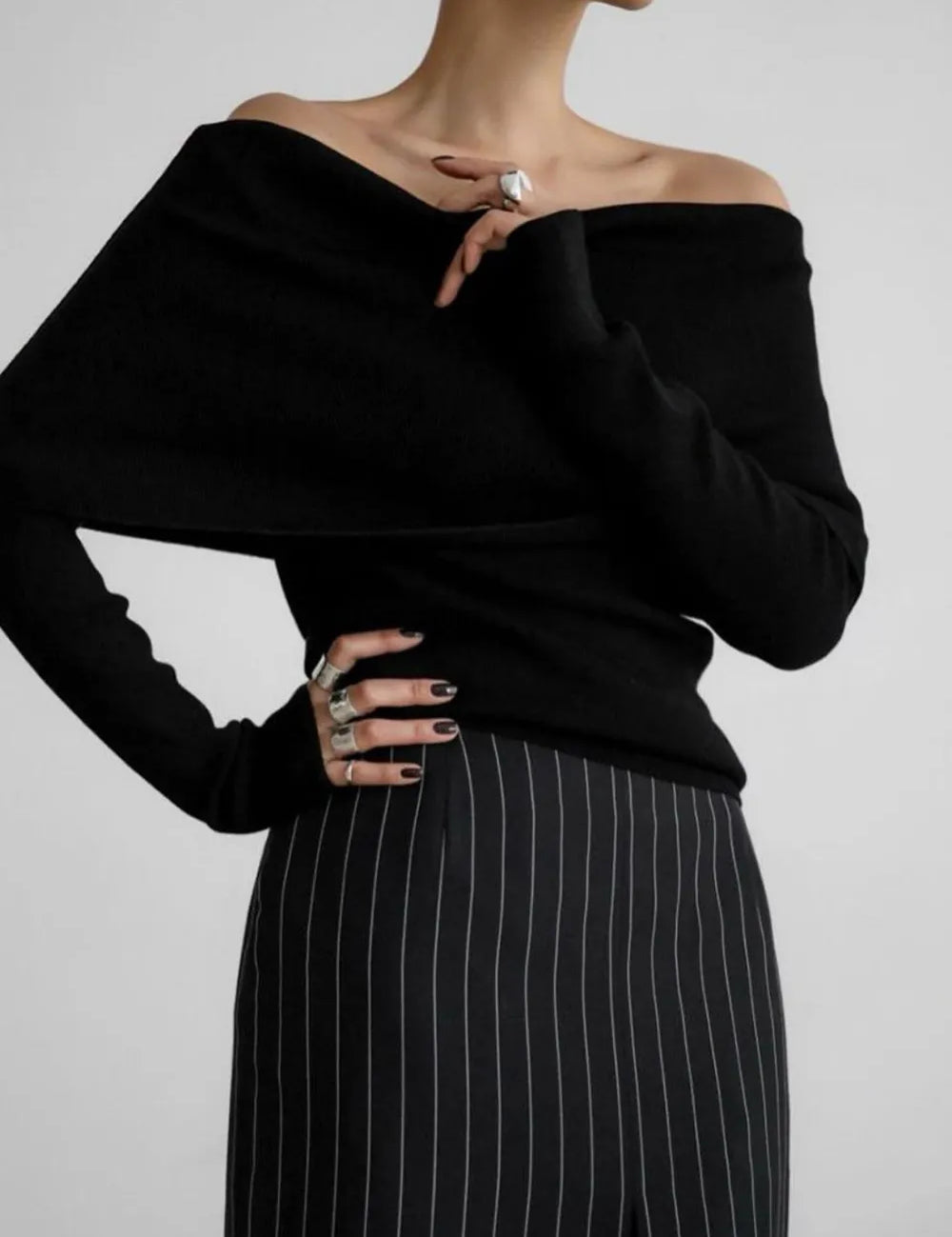 Off-Shoulder Long Sleeve Knit Top | Knit Tops Daverri Fashions
