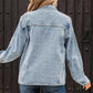 Scallop Trim Collar Patched Pocket Button Up Denim Jacket - DAVERRI FASHIONS