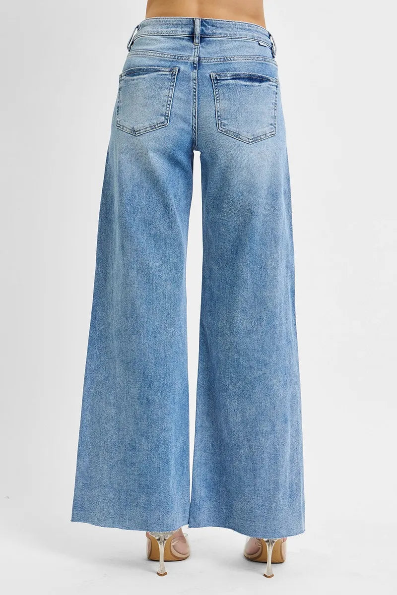 RISEN Full Size Tummy Control High Rise Ankle Palazzo Jeans Plus Size | Jeans Daverri Fashions