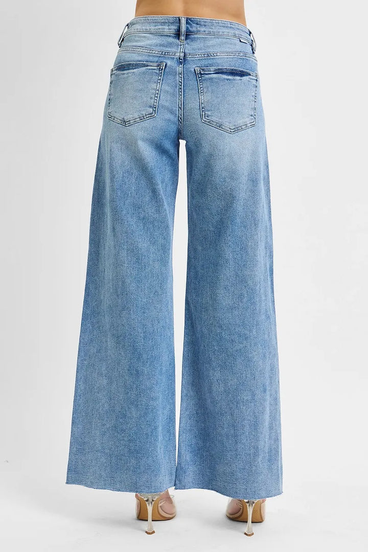 RISEN Full Size Tummy Control High Rise Ankle Palazzo Jeans Plus Size | Jeans Daverri Fashions