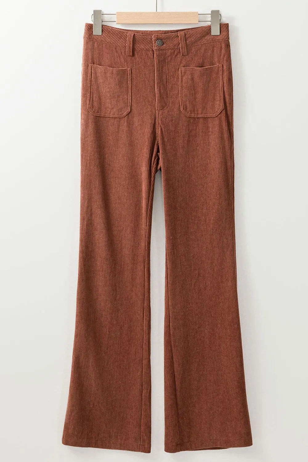Women’s high-waist rust corduroy flared pants with square pockets