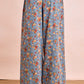 BiBi Floral Printed Drawstring Wide Pants in light blue with orange blossoms